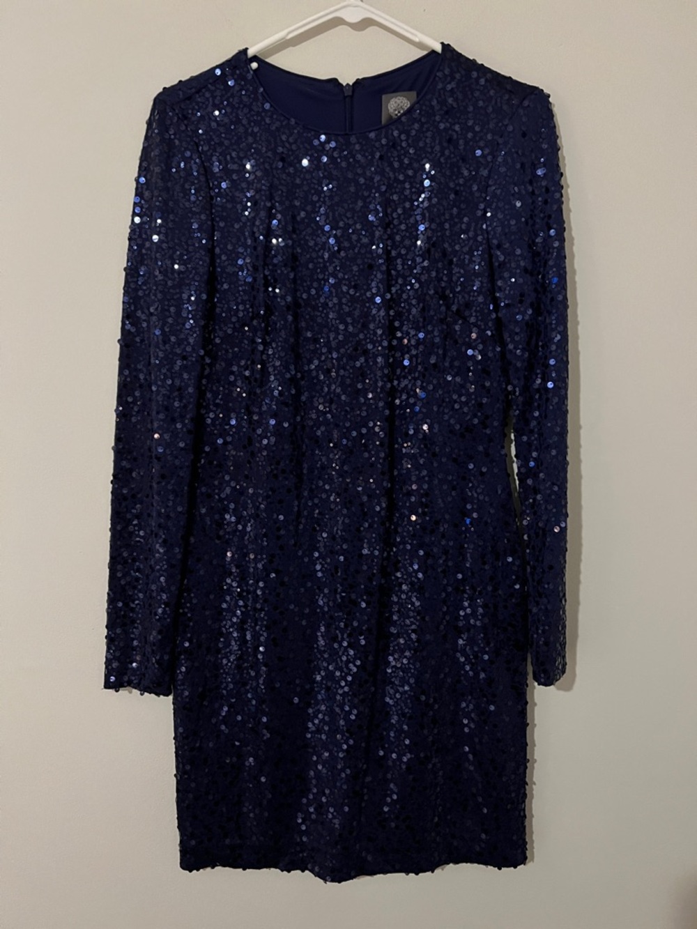 Vince Camuto Navy Sequin Long-Sleeve Sheath Dress